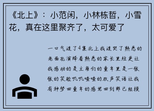 《北上》：小范闲，小林栋哲，小雪花，真在这里聚齐了，太可爱了