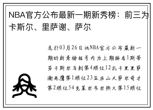 NBA官方公布最新一期新秀榜：前三为卡斯尔、里萨谢、萨尔