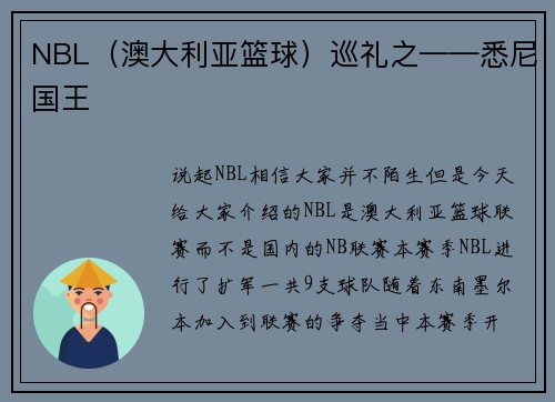 NBL（澳大利亚篮球）巡礼之——悉尼国王