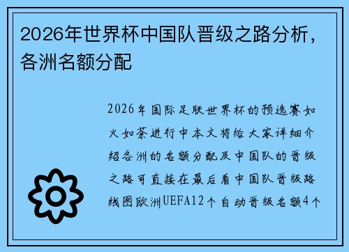2026年世界杯中国队晋级之路分析，各洲名额分配